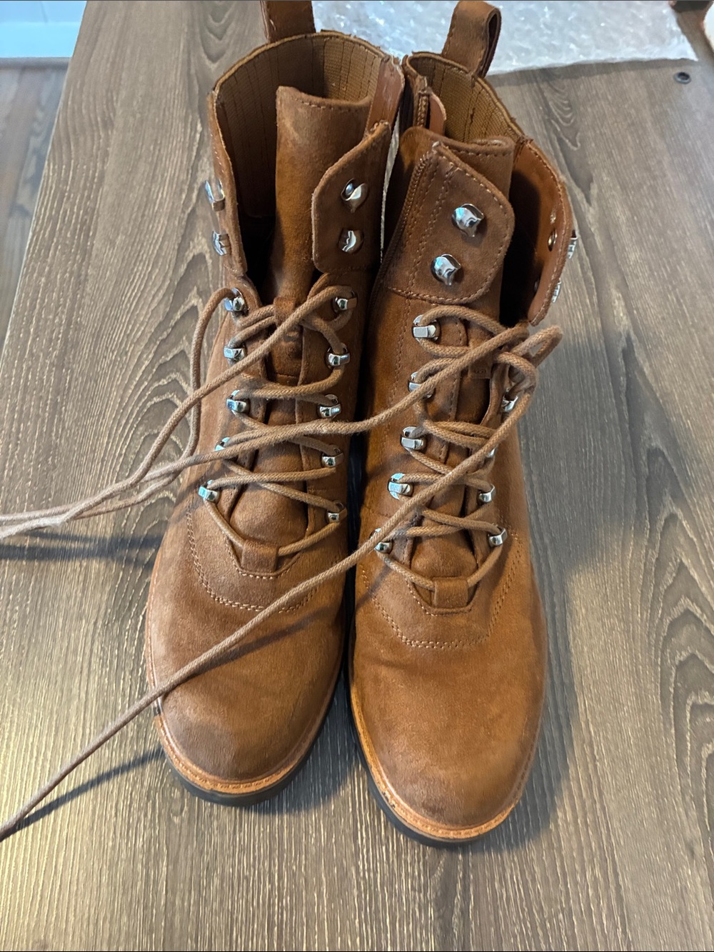 Nine West Tan Suede Lace-Up Boots